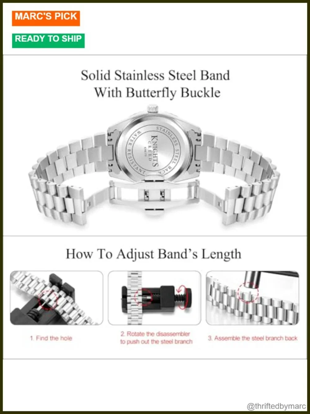 Men's Stainless Steel Watch with Diamond Markers Japanese Quartz